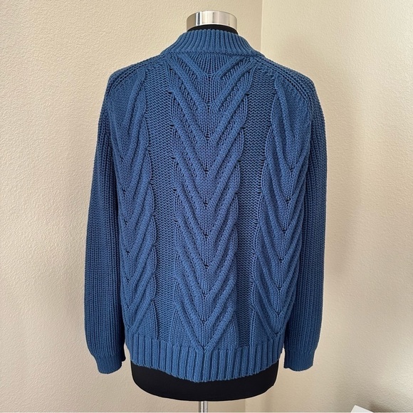 J. Crew Cable-knit mockneck Cotton Pullover Oversized sweater Ultramarine Size S - Picture 7 of 12